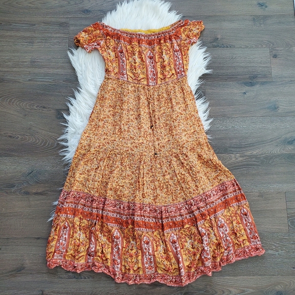 Arnhem Mimosa Orange Yellow Island Off Shoulder Midi Dress - Picture 4 of 7